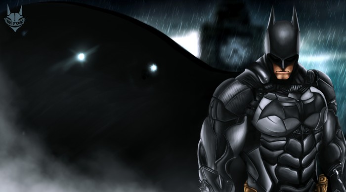 Batman in a dark, rainy city