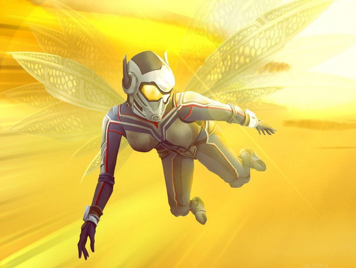 Wasp flying in a bright yellow sky