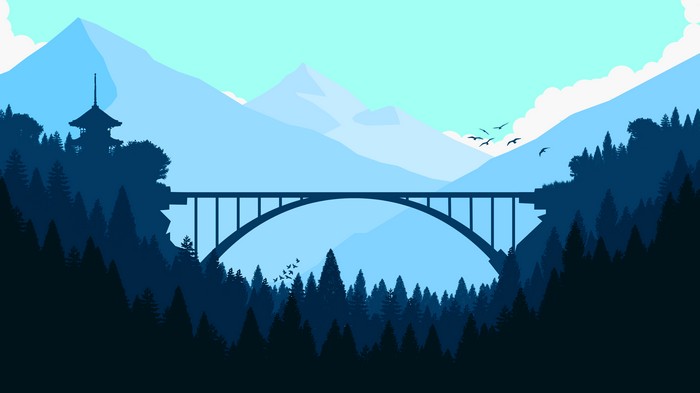 Minimalist 4K Digital Art of Forest Bridge