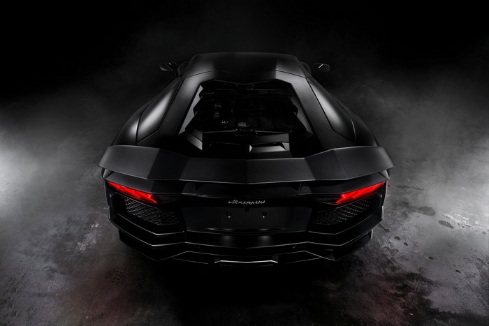 Black Lamborghini Aventador rear view