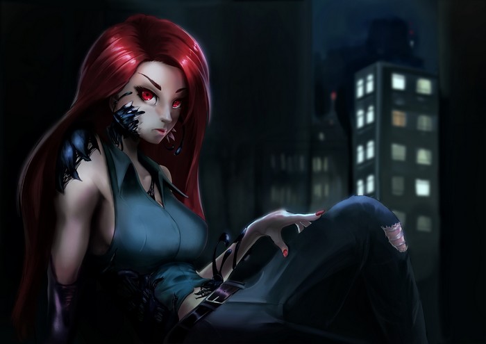 Venom artwork of a woman with red hair and glowing eyes