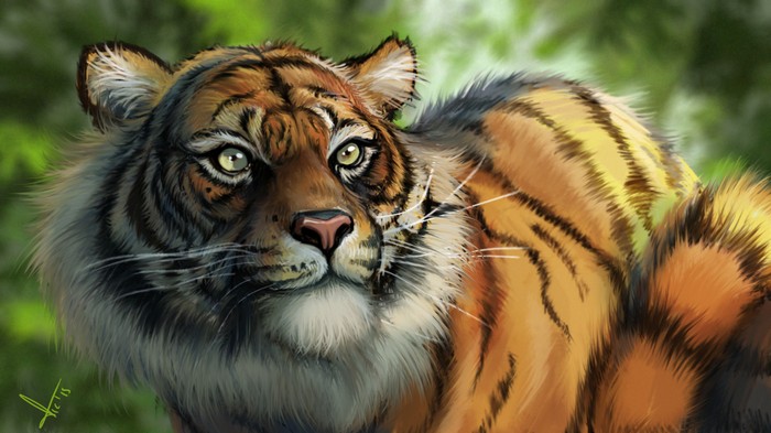 Digital art painting of a tiger's face