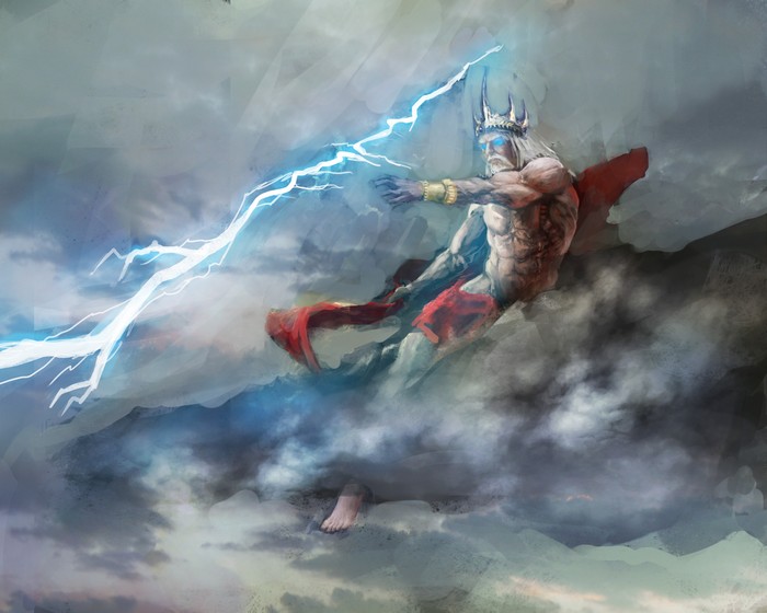 Zeus with lightning in the clouds 4K