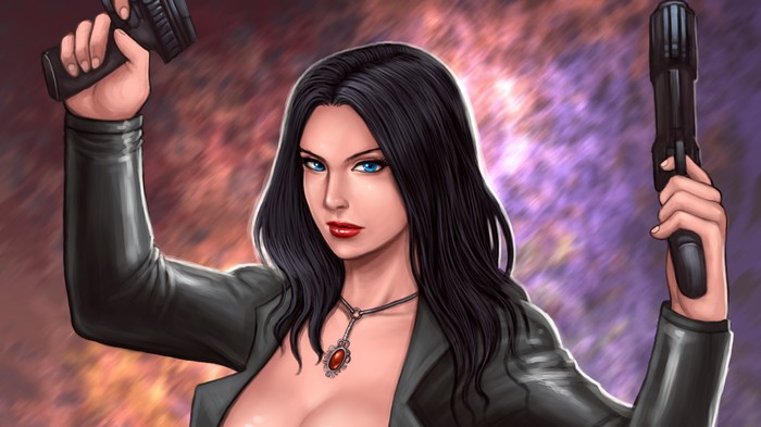 Digital Art of a Woman with Guns
