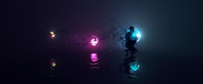 Digital Art of a Figure Manipulating Orbs of Light