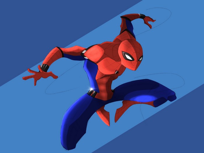 Spider-Man in a dynamic pose on a blue background