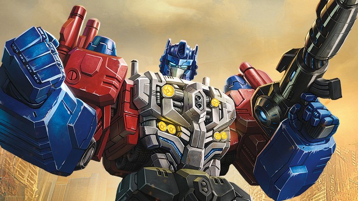 Optimus Prime holding a weapon
