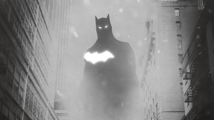 Batman in a foggy city street