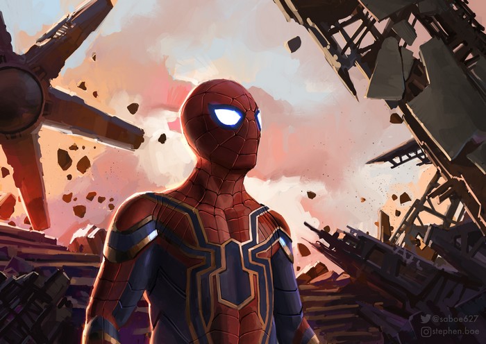 Spider-Man in a destroyed city
