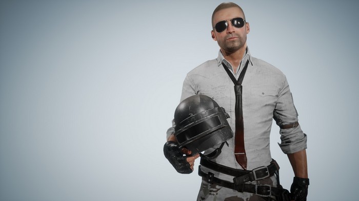 PlayerUnknown's Battlegrounds character holding a helmet