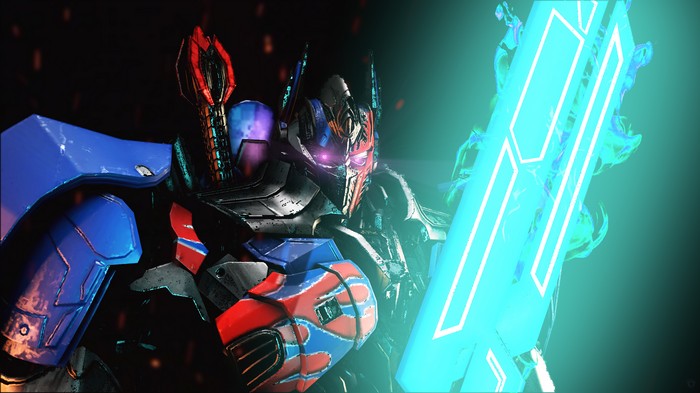 Optimus Prime with a glowing sword