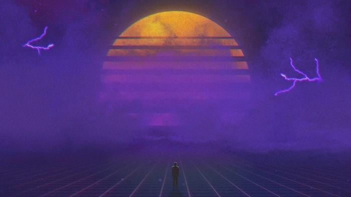 Retrowave digital art with a lone figure