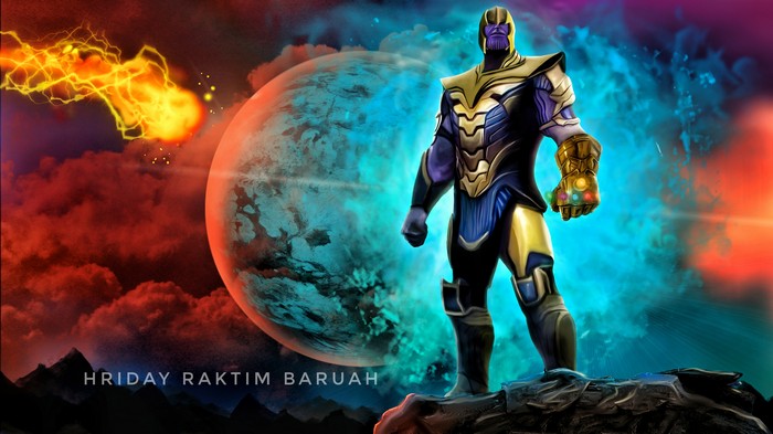 Thanos with Infinity Gauntlet and Planet