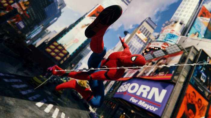 Spider-Man Homecoming Swinging Through Cityscape 4K
