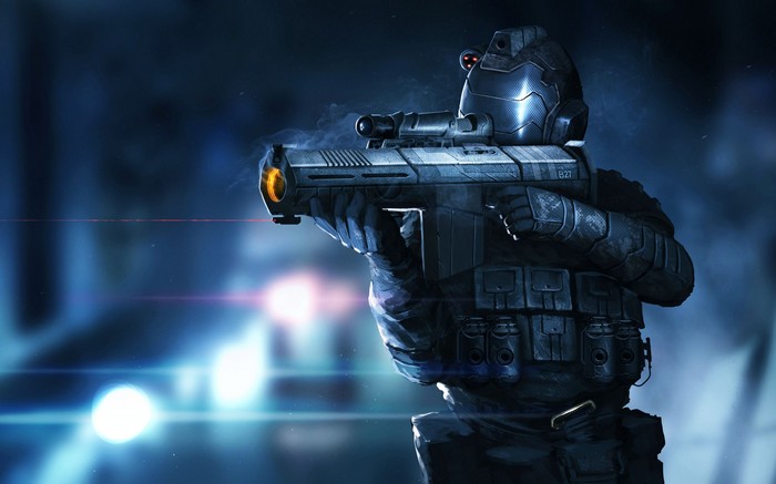 Sci-fi soldier with futuristic weapon