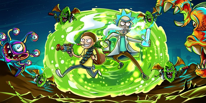 Rick and Morty portal illustration with monsters