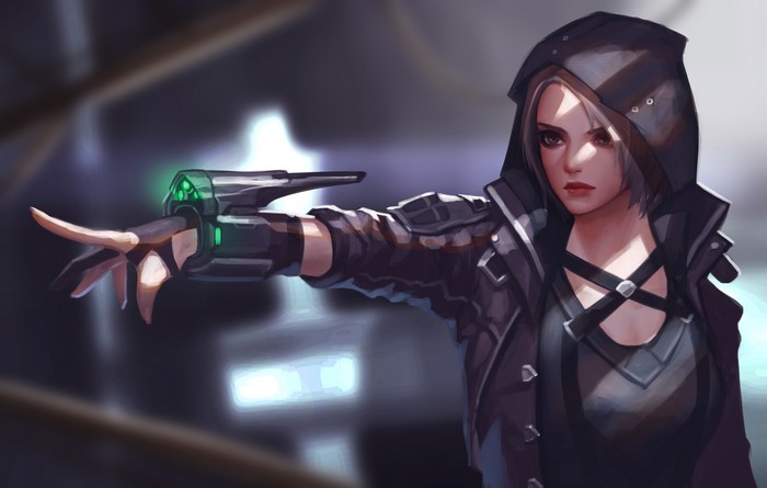 Digital Art of a Woman with a Futuristic Device