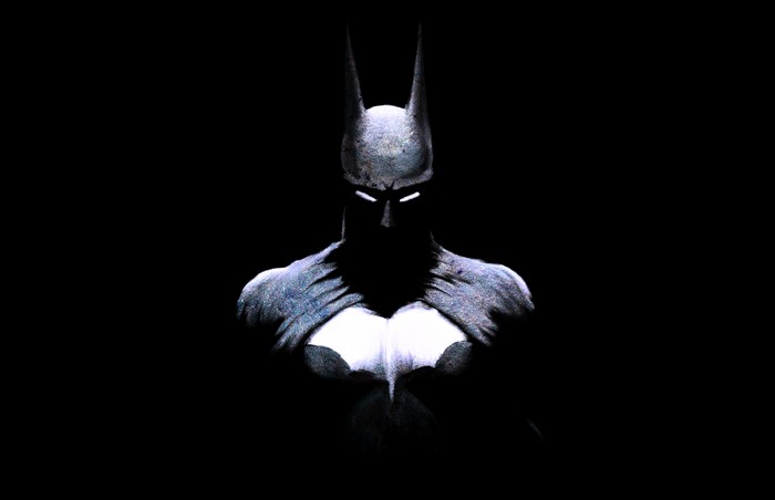Batman artwork with glowing eyes in the dark