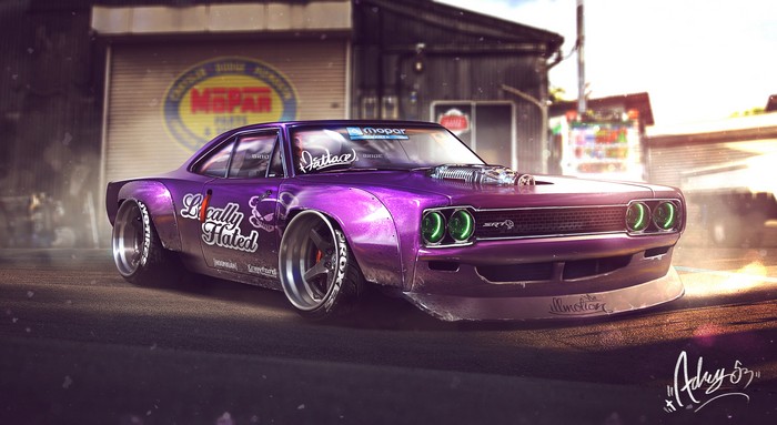 Purple Dodge Charger SRT Hellcat 4K Digital Art