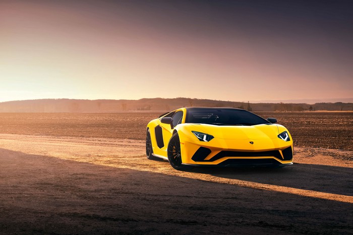 Yellow Lamborghini Aventador SVJ on Desert Road 4K