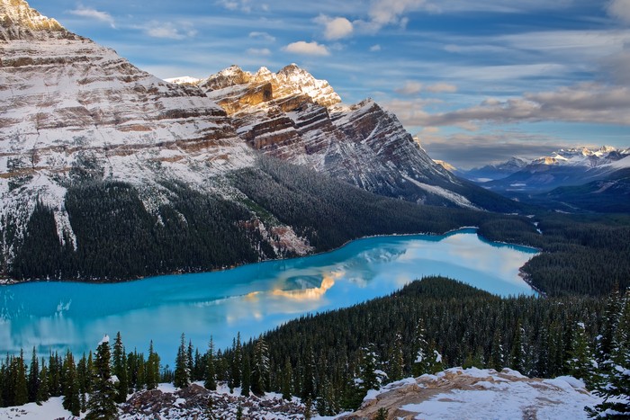 Serene Blue Lake and Snow-Capped Mountains in Canada 4K