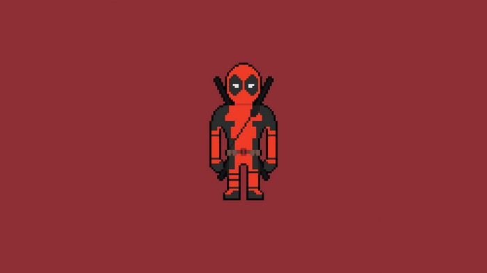 Pixel art of Deadpool with swords