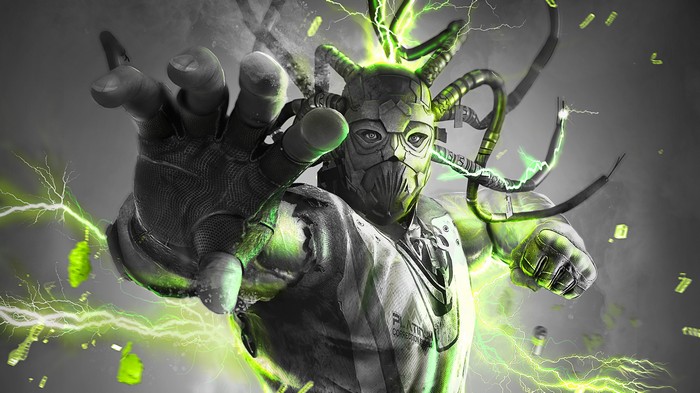 Lawbreakers character with green energy and lightning