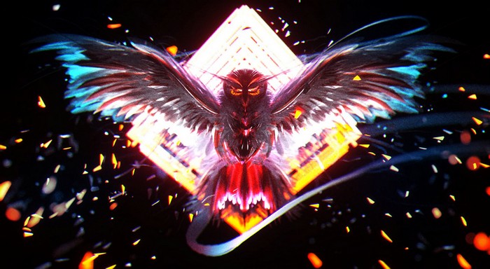 Digital art of an owl with glowing geometric shapes