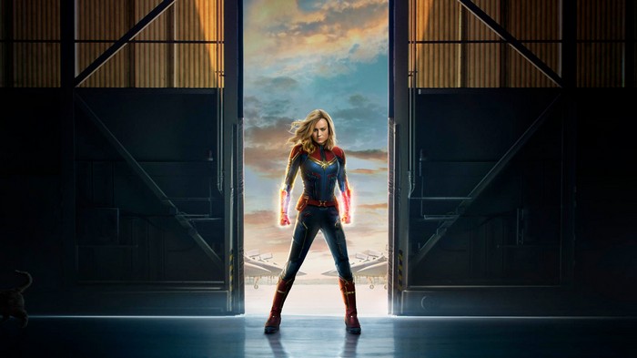 Captain Marvel Standing in Hangar