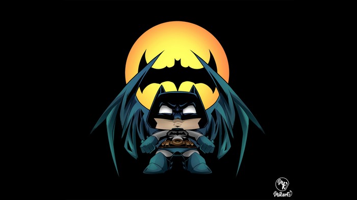 Chibi Batman with Bat Symbol Moon Artwork