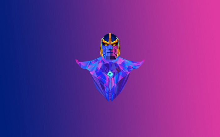 Low Poly Thanos with Blue and Pink Gradient Background