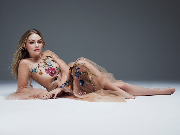 Ciara Charteris in a floral sheer dress