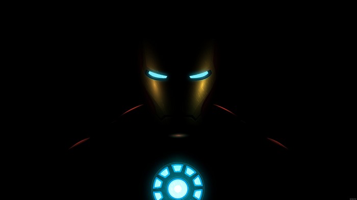 Iron Man's glowing mask and arc reactor