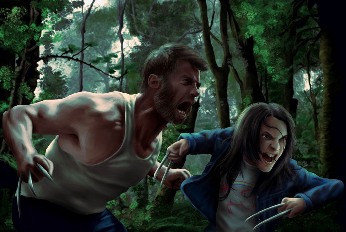 Wolverine and X-23 in a Forest