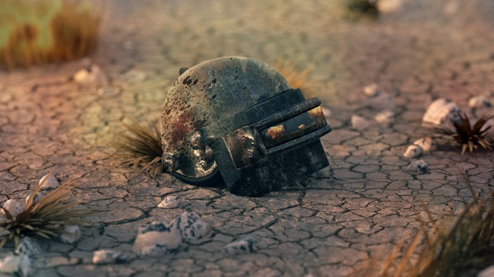 PUBG Level 3 Helmet on Cracked Earth