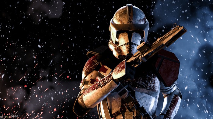Star Wars Clone Trooper holding a blaster rifle