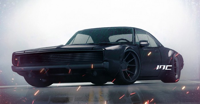 Black Dodge Charger with custom wheels