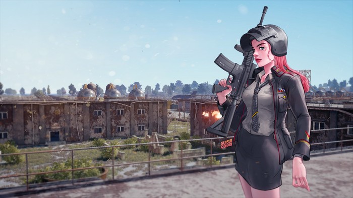 PlayerUnknown's Battlegrounds character with a rifle