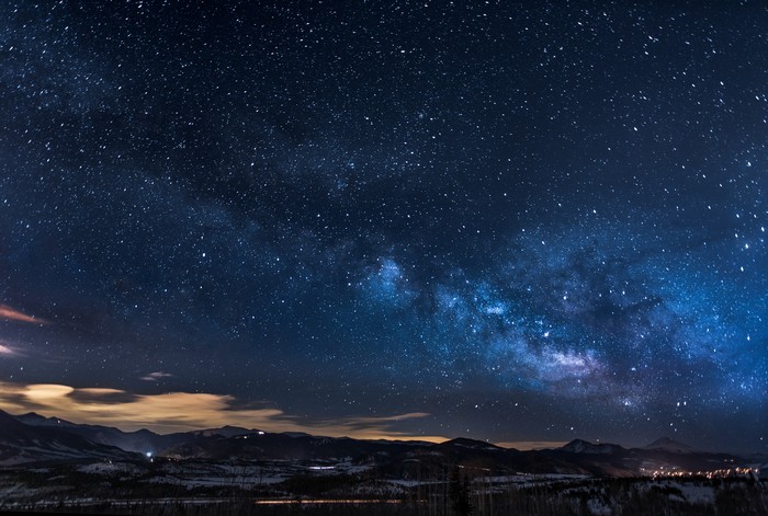 Milky Way galaxy over mountains at night