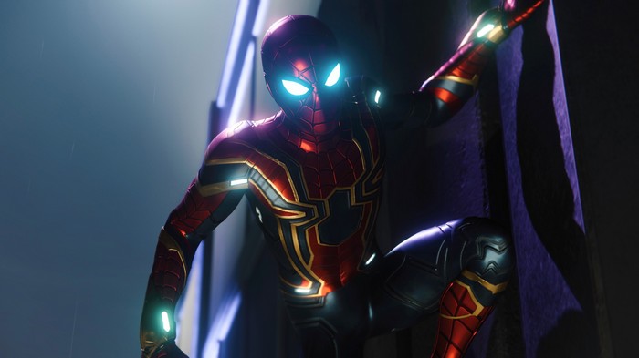 Spider-Man PS4 Advanced Suit Climbing Wall at Night