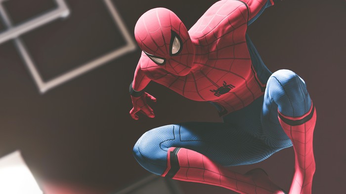 Spider-Man in his suit in a dynamic pose