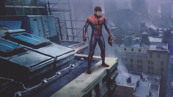 Spider-Man on a rooftop in New York City