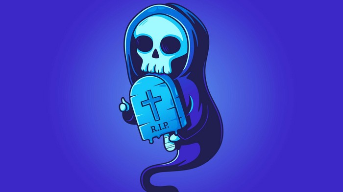 Cartoon Grim Reaper holding a tombstone popsicle