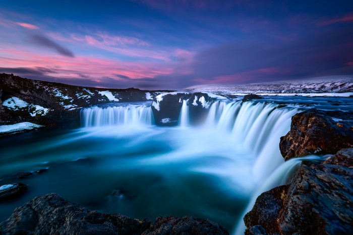 Godafoss Waterfall in Iceland at Dusk