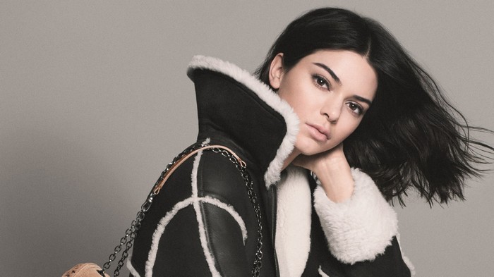 Kendall Jenner in a black and white shearling coat