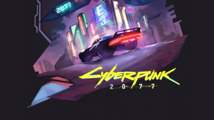 Cyberpunk 2077 artwork with futuristic car and city