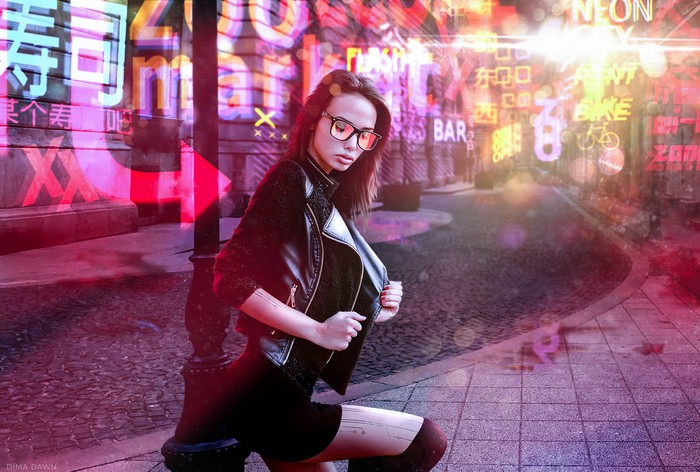 Cyberpunk 2077 girl in neon city