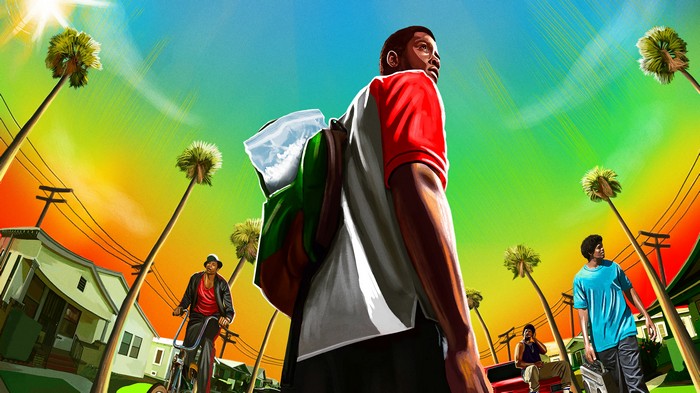 Grand Theft Auto: San Andreas characters in a neighborhood