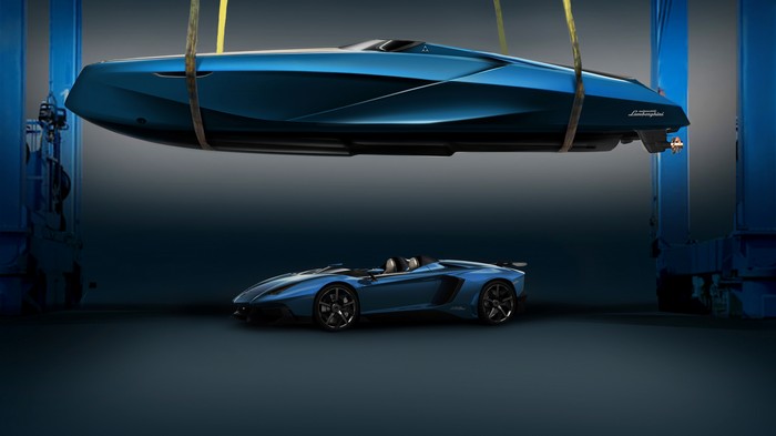 Lamborghini boat and car suspended