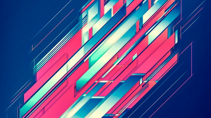 Abstract geometric shapes with pink, blue, and cream colors